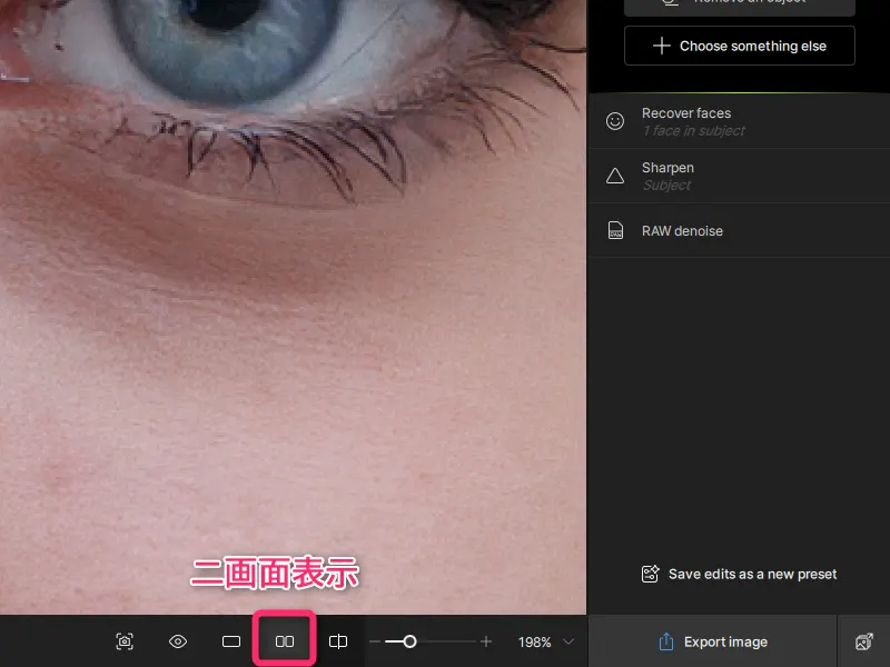 Topaz Photo AIの二画面表示