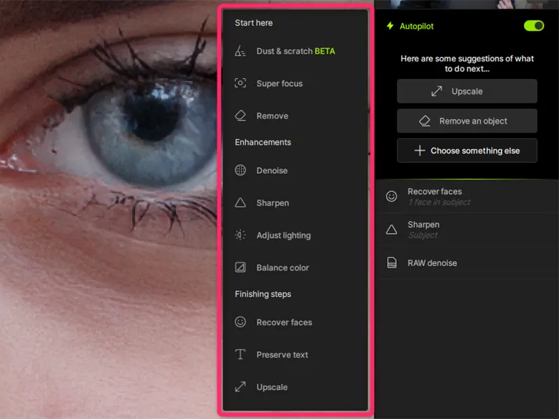 Topaz Photo AIの機能選択